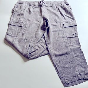 ❤️Mid-Rise Pinstriped Linen-Blend Cargo Pants for Women Size XXL